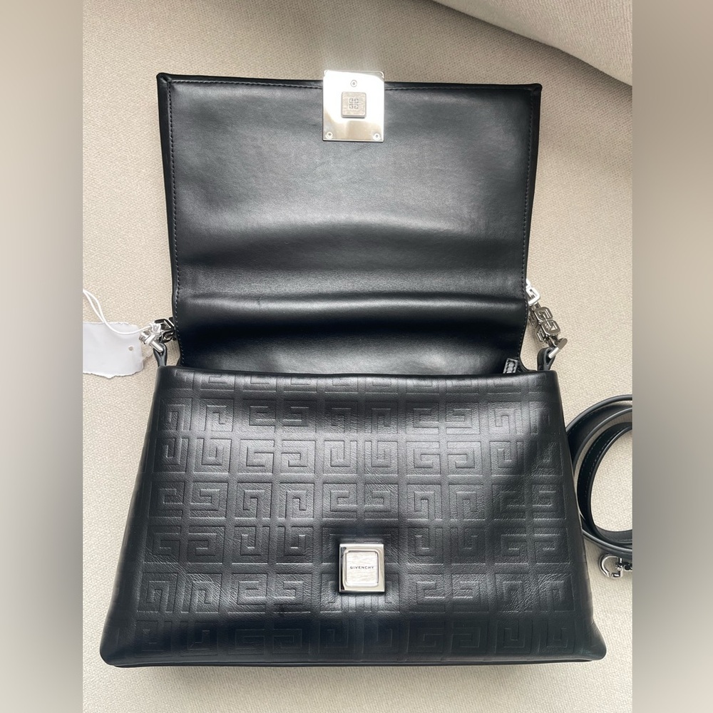 Authentic Givenchy Black Embossed Shoulder Bag wi… - image 7